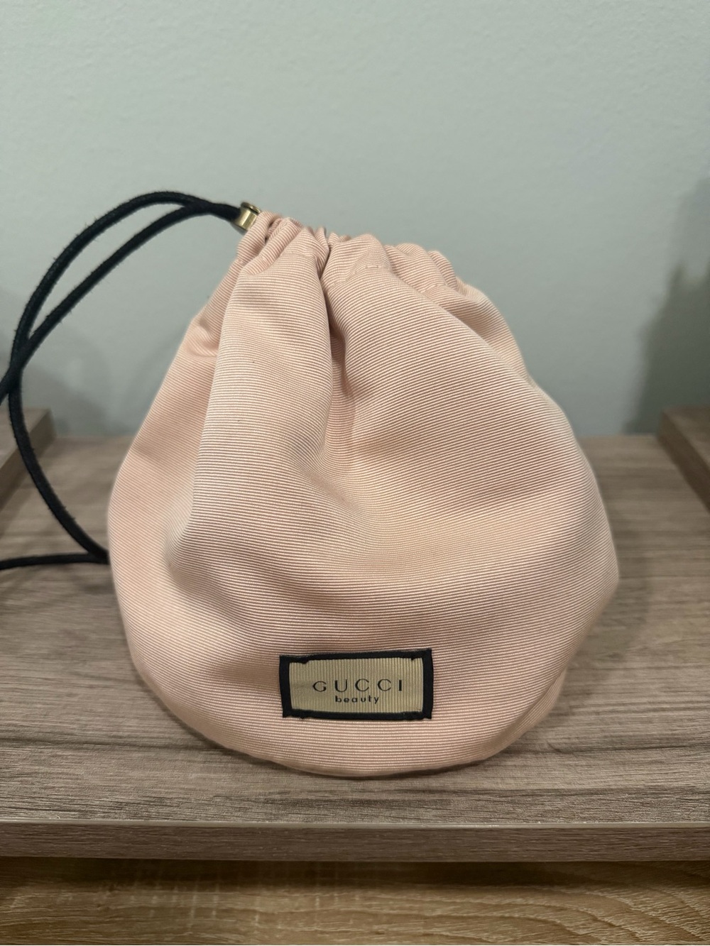 Gucci Pink Drawstring Beauty Pouch with Black Cord